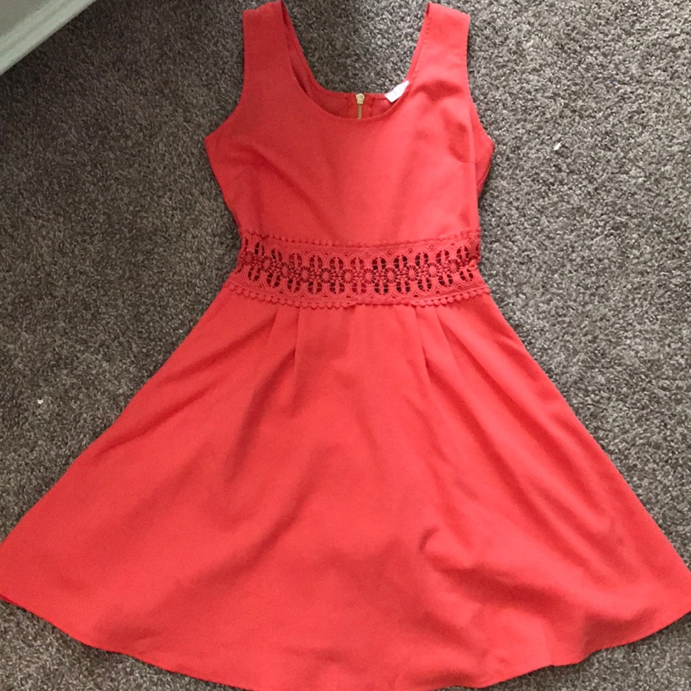 Coral lace cut out dress